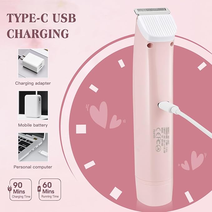 Bikini Trimmer Electric Razors for Women, 2-in-1 Dual-Head Cordless Body Hair Trimmer Facial Hair Removal for Face Lip Chin Pubic Underarm Legs, IPX6 Waterproof, Gifts for Women-Velvo Beauty
