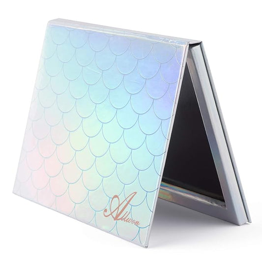 Magnetic Palette Mermaid Empty Makeup Palette with Mirror and 30Pcs Adhesive Empty Palette Metal Stickers for Eyeshadow Lipstick Blush Powder (Silver)-Velvo Beauty