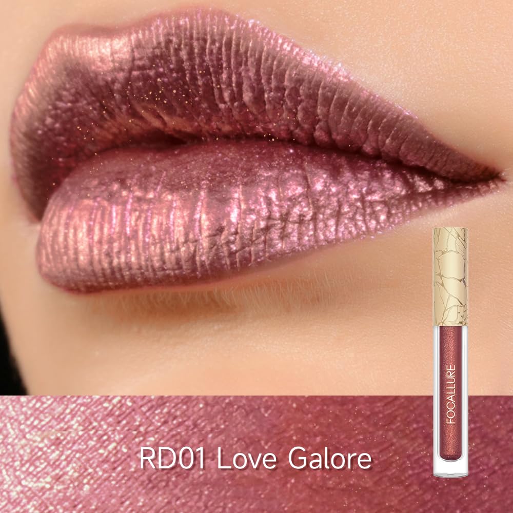 FOCALLURE Metallic Liquid Lipstick,Non Stick Cup Lip Gloss,High Impact Lip Color with Transfer-proof Wear,Long Lasting & Waterproof Lipstick Makeup for Women,Love Galore-Velvo Beauty