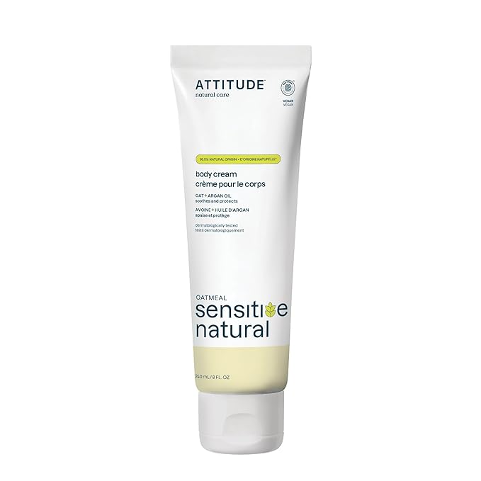 ATTITUDE Body Cream for Sensitive Skin with Oat, EWG Verified, Dermatologically Tested, Vegan, Argan Oil, 8 Fl Oz-Velvo Beauty