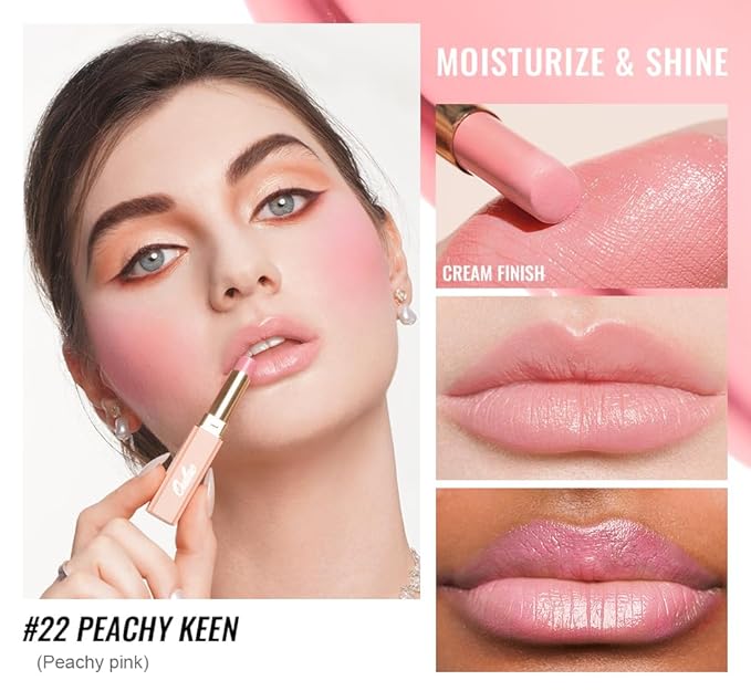 Oulac Shine Pink Lipstick for Women, 2 in 1 Glossy Light Pink Tinted Lip Balm, Hydrating Lipstick for Dry Lips, Moisture Shine Juicy Finish Vegan 2.2g/0.07oz (22)-Velvo Beauty