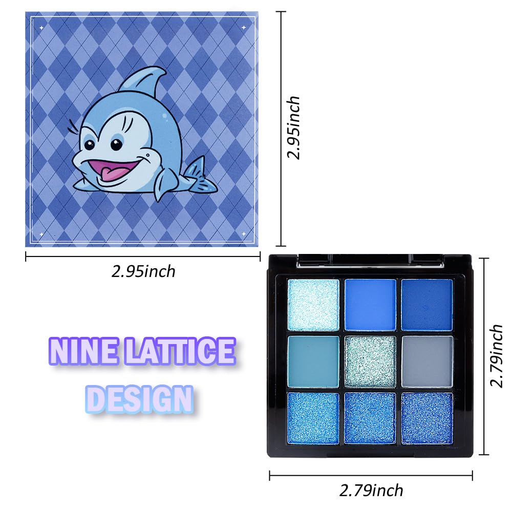 9 Colors Blue Smoky Matte Shimmer Eyeshadow Palette with Mirror for Eye Makeup,High Pigmented Eye Shadow Primers Powder Palet de sombras de ojos-Velvo Beauty