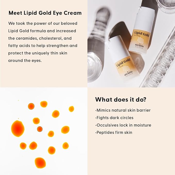 Stratia Lipid Gold Eye Cream Moisturizer & Anti-Aging Skin Care for Dark Circles, Fine Lines, Wrinkles, & Under Eye Brightener, 0.5 fl. oz-Velvo Beauty