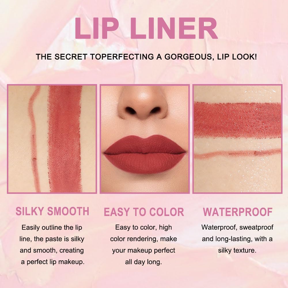 Kaely 2-in-1 Light Brown Lip Liner & Lipstick Set Kit for Women, Matte Lips Kit with Lip Liner Lip Stains Long Lasting Waterproof 24 Hour Lipstick and Lip Liners Combo Lipliners Pencil Set 10-Velvo Beauty