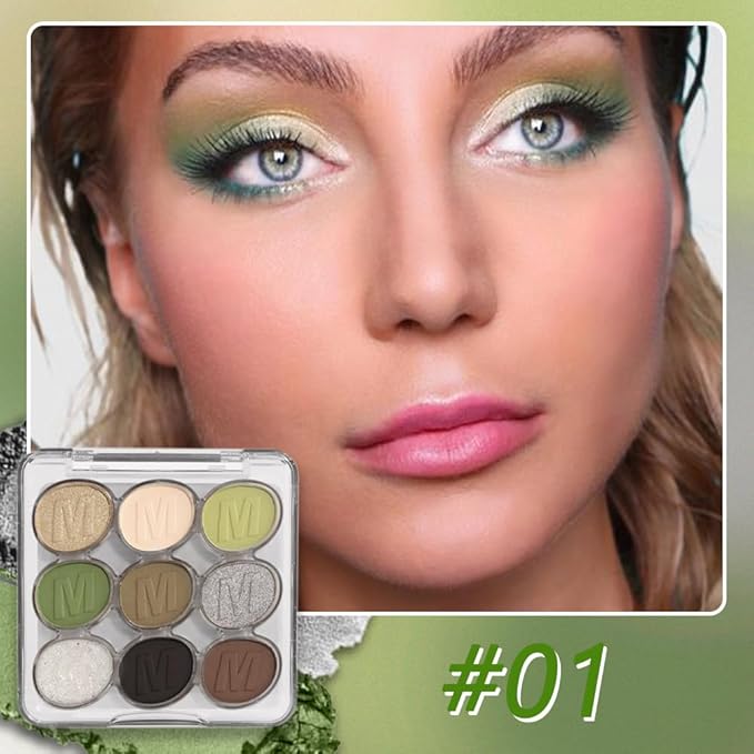 SUAKE Waterproof 9 Colors Shimmer Matte Eyeshadow Palette.Longwearing Highly Pigmented Glitter Eye Makeup Palet. Sparkle Pearlescent paleta de sombras 1# Gold Green-Velvo Beauty