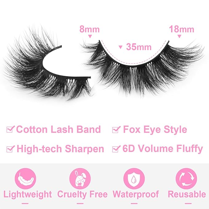 Mink Lashes False Eyelashes Wispy 3D Volume Cat Eye Faux Mink Eyelashes Natural Look 18mm Strip Eyelashes Pack 7 Pairs by Kiromiro-Velvo Beauty