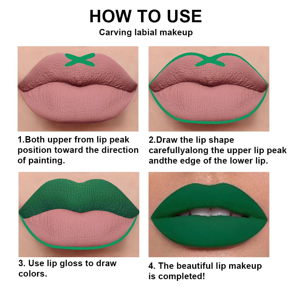 evpct 2Pcs Emerald Forest Green Matte Liquid Lipstick Lip Gloss Stain and Retractable Lip Liner Makeup Set for Women Long Lasting Waterproof 24 Hours Lipstick labial mate larga duracion 24 48#-Velvo Beauty