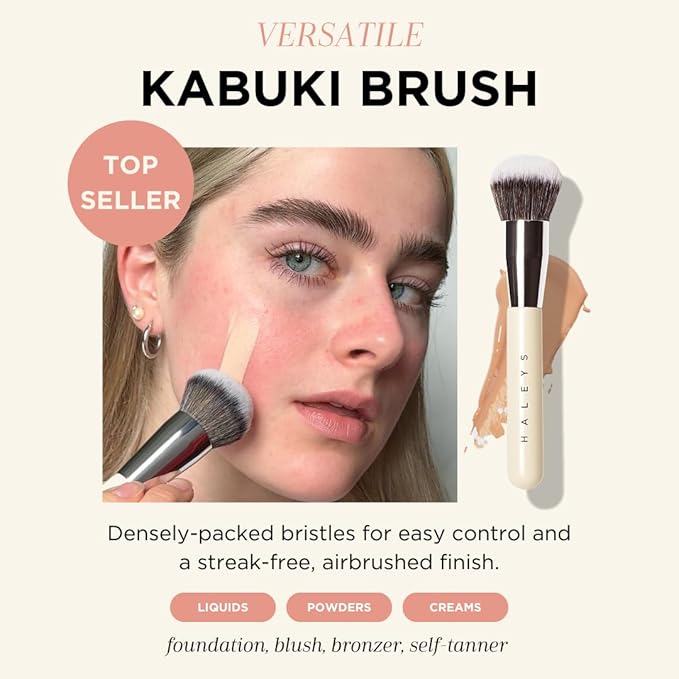 HALEYS Makeup Brush Set 5 pcs: Soft, Streak-free, Perfect Blending, Buff, Blurs and Smooth, Premium Luxury Vegan Bristles, For Liquid, Cream or Powder, Vegan, Cruelty-free, Sustainable Wood-Velvo Beauty