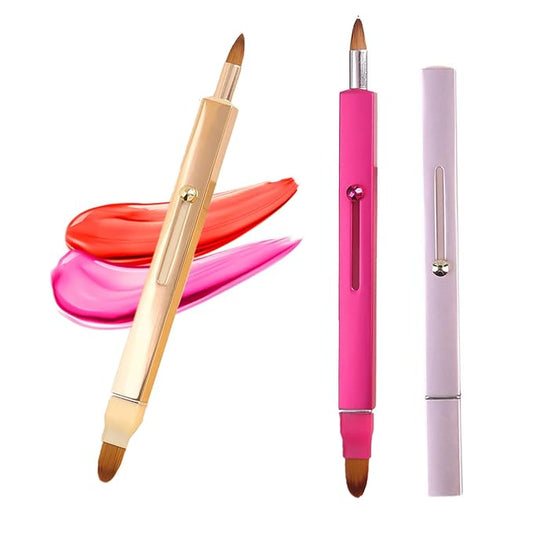 Lip Applicator Brush - 3 Pack Exquisite Professional Dustproof Retractable Lip Brush - Makeup Lipstick Lip Gloss Applicators (Pink Red Gold)-Velvo Beauty