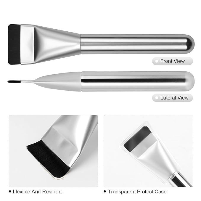 2Pcs Flat Foundation Brush,Face Mask Brush Makeup Spatula Facial Brush for Liquid Foundation Mask,Premium Face Korean Makeup Brush for Blending Cream (Silver&Silver)-Velvo Beauty