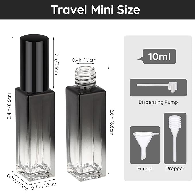 Segbeauty 0.34oz Perfume Atomizer, 10 Pack Glass Mini Travel Perfume Bottle Refillable, 10ml Empty Travel Size Bottles for Cologne Fragrance, Cologne Sprayer with Transfer Tools Set for Refill-Velvo Beauty