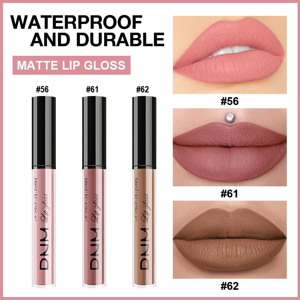 evpct 3Pcs Light Neutral Nude Matte Liquid Lipstick Lip Stain Sets for Women, Matte Lipstick Long Lasting Waterproof Permanent 24 Hours original, Magic Lip Sticks Pack for Halloween Daily Makeup-Velvo Beauty