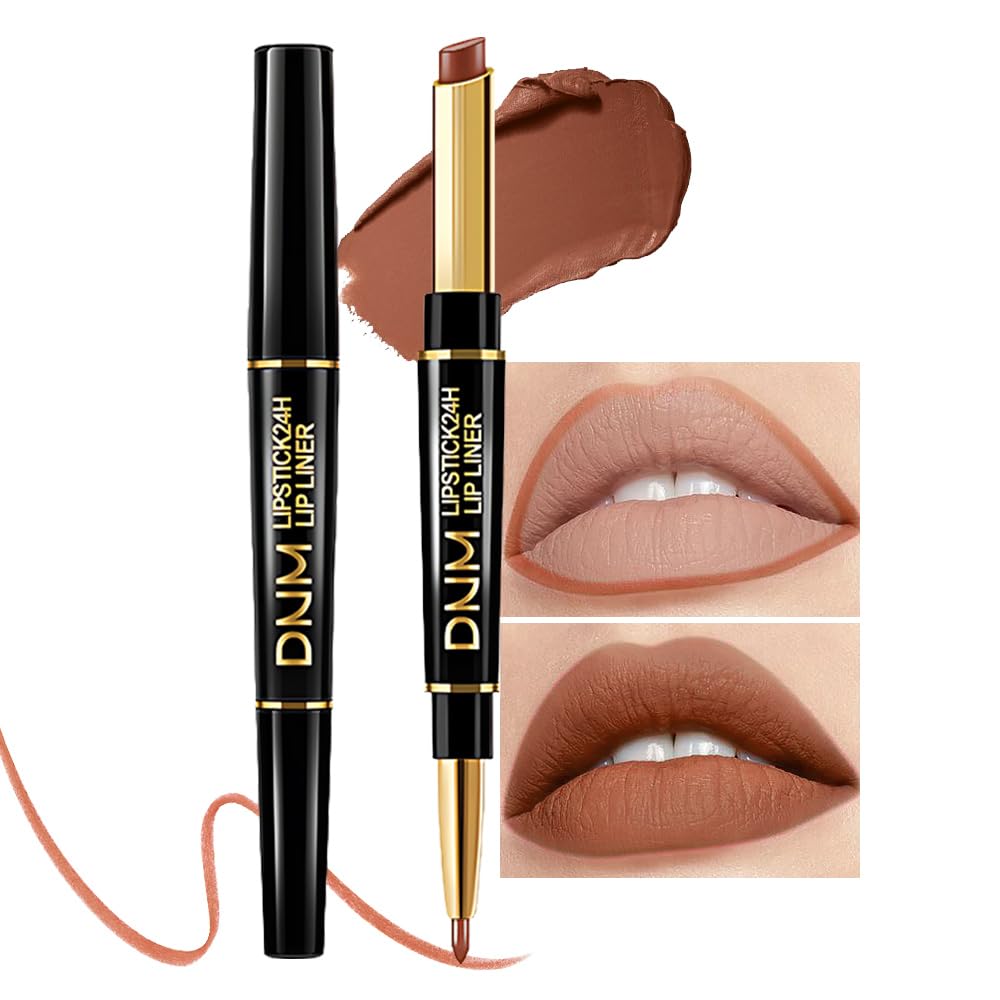 Kaely 2-in-1 Brown Matte Lip Liner & Lipstick Combo Set Kit for Women, Magic Neutral Lipstick 24 Hours Original Lips Liner Pencil Stain Gloss Plumper Makeup Long Lasting Waterproof 38-Velvo Beauty