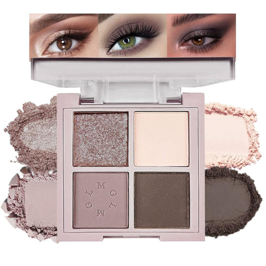 4Colors Eyeshadow Makeup Palette,Nude Gray Black Natural Neutral Powde Eye Shadow Palette for Older Women,Long Lasting Naturing-Looking,Lightweight,Waterproof,Eye Makeup Kit Travel Size-Velvo Beauty