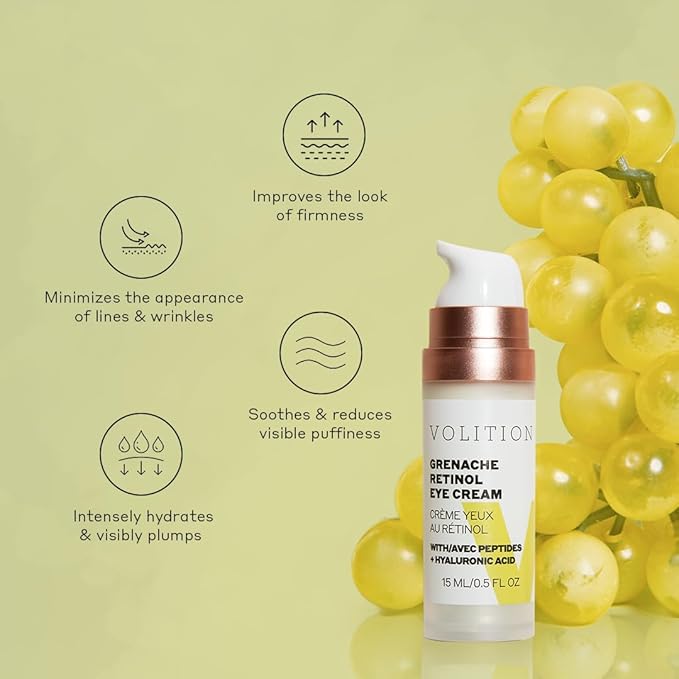 Volition Beauty Grenache Retinol Eye Cream - with Niacinamide & Peptides to Help Improve Look of Crows Feet & Wrinkles (15 ml / 0.5 fl oz)-Velvo Beauty