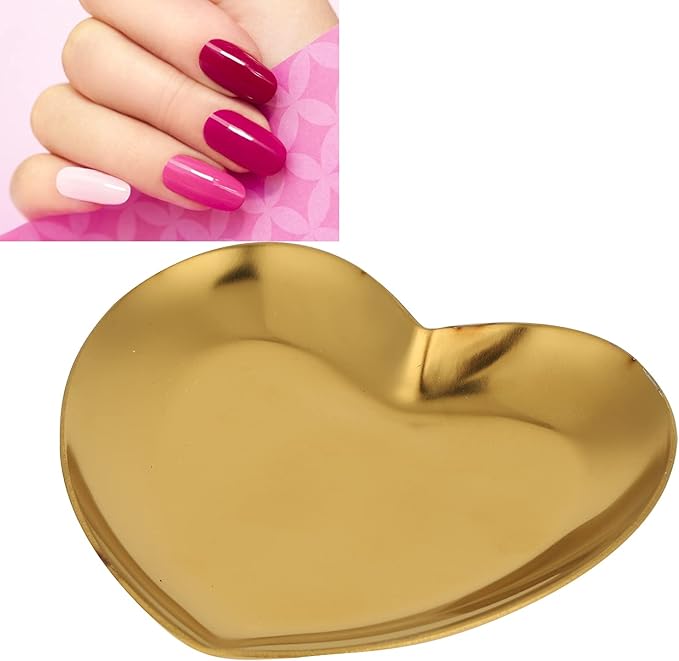 Nail Palette, Makeup Palette Nail Palette Heart Shaped Art Palette Stainless Steel Makeup Mixing Palette Makeup DIY Paint Color Mixing Tray Nail Art Palette Resin(Gold)-Velvo Beauty