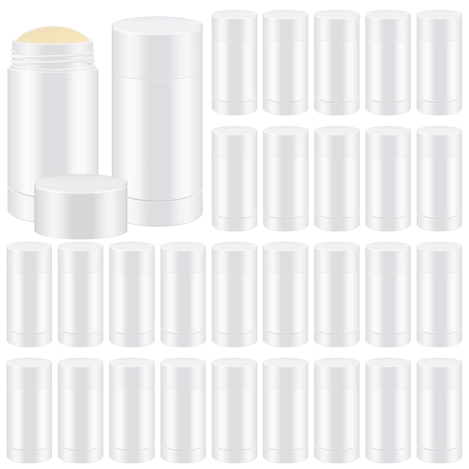 30 Pcs Empty Deodorant Containers Twist up Filling Stick Plastic Deodorant Container Refillable Bottles Bottomfill Round Lip Balm Tubes for Homemade DIY Lipstick Crayon(75 ml,White)-Velvo Beauty