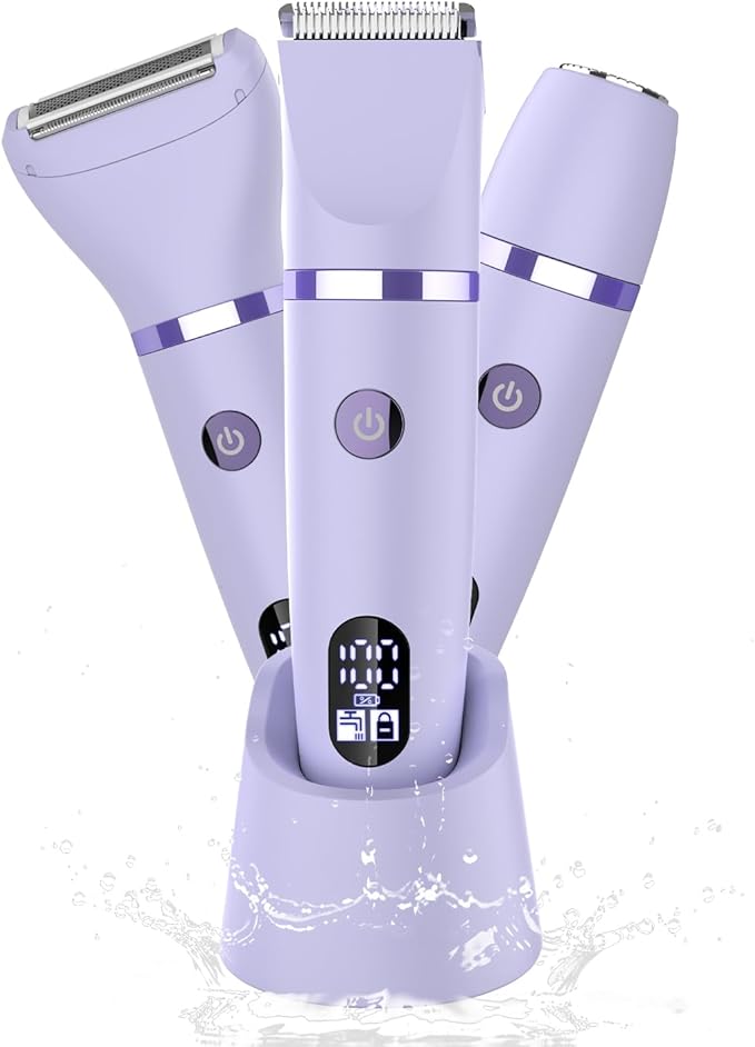 3-in-1 Electric Razor IPX7 Waterproof Bikini Trimmer Wet & Dry Use Painless Personal Trimmer Groomer for Ladies Face Body Legs Bikini Public Hairs Electric Lady Shaver with Replaceable Heads-Velvo Beauty