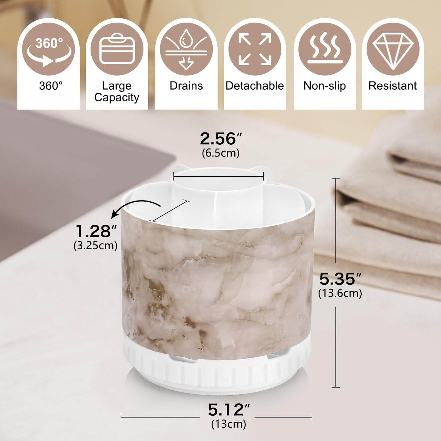 Marble Toothbrush Holders - 360° Rotating Detachable 6 Slots Kids Electric Toothbrush and Toothpaste Holde for Bathroom Accessories Organization Countertop Vanity Sink Storage-Velvo Beauty