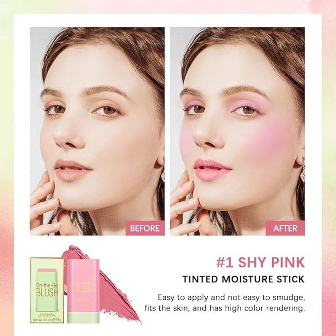 Soft Creamy Blush Stick,On-the-Go Blush,2-in-1 Cheek and Lip Tint,Waterproof Hydrating Solid Natural Moisture Smooth Blendable Matte Finish Face Blush Makeup,01 shy pink-Velvo Beauty