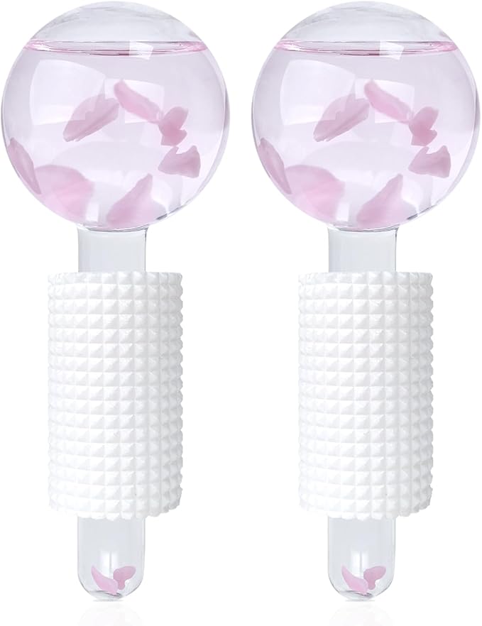 Ice Globes & Ice Roller for Face and Eyes - Facial Massage Tools for Skin Care, Reduce Wrinkles & Puffiness, Cooling Globes & Roller Ball for Glowing Skin 2PCS (Pink)-Velvo Beauty