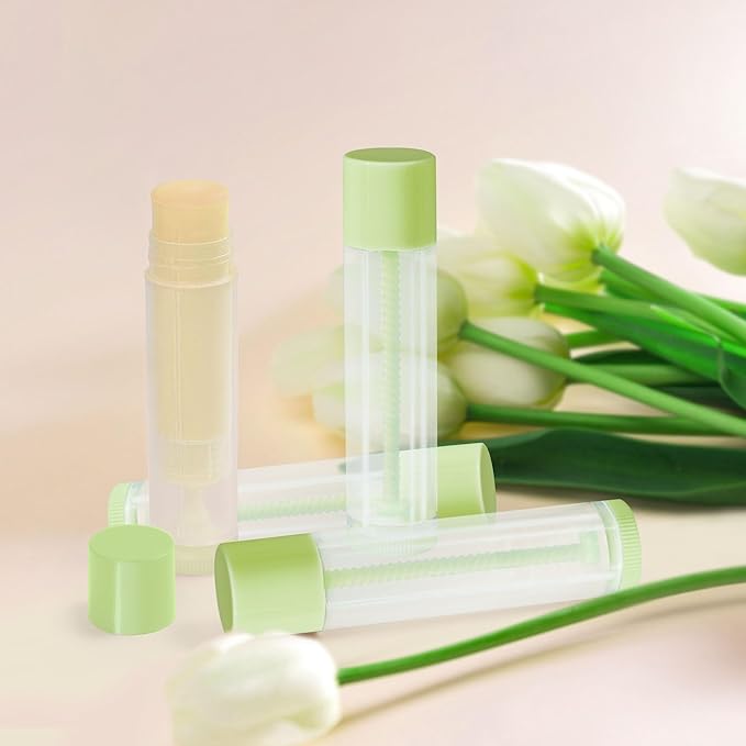 LotFancy Lip Balm Tubes Empty, 60PCS 5.5ml (3/16 Oz), Clear Lip Balm Container Tubes with Green Caps, BPA Free & Leak Free, Refillable-Velvo Beauty