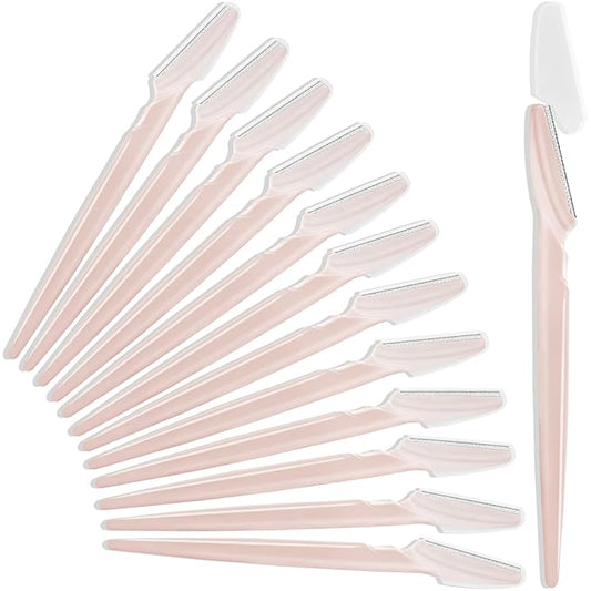 12 Pcs Eyebrow Razors, Face Razors Multipurpose, Exfoliating Dermaplaning Tools, Eyebrow Trimmers Shaver with Safety Cover, Facial Hair Removal for Women Men Body Use (Light Pink)-Velvo Beauty