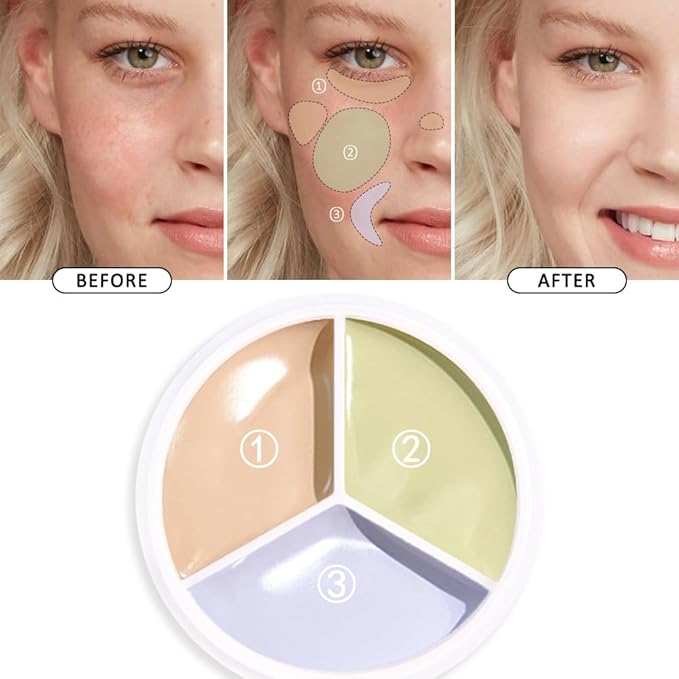 Kaely Tri Color Concealer Pot,Color Correcting Concealer for Dark Circles Spots,3 Color Cream Concealer Full Coverage,Foundation Contour Makeup Palettes,under Eye Brightener corrector de ojeras,02-Velvo Beauty