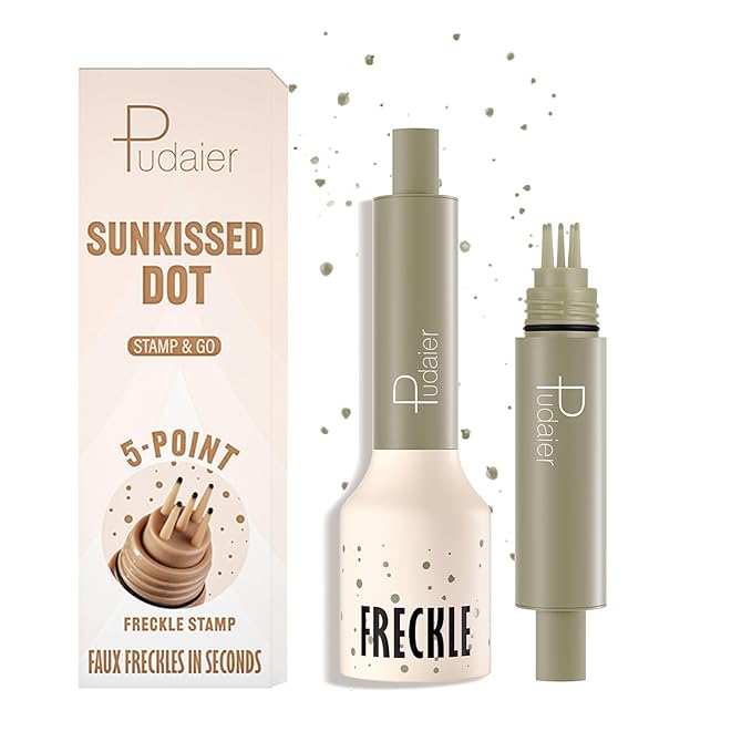 Freckle Stamp Pen, Fake Freckles Stain Marker,5-Dot Faux Liquid Freckle Stamp Cushion for Natural and Lifelike Sunkissed Makeup,Quick Dry Long-Lasting Face Freckle Pencil Tool,02#Wasabi Soda-Velvo Beauty