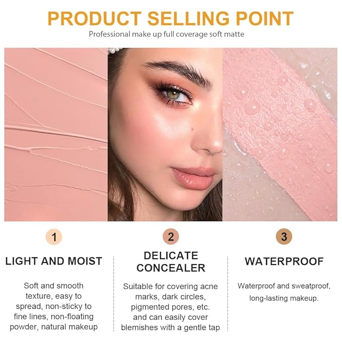 Kaely 2Pcs Pot Concealer Full Coverage Set,under Eye Brightener Concealer for Conceals Dark Circles,Waterproof Foundation Face Makeup Brush Kit,Color Correcting Concealer,02+04-Velvo Beauty