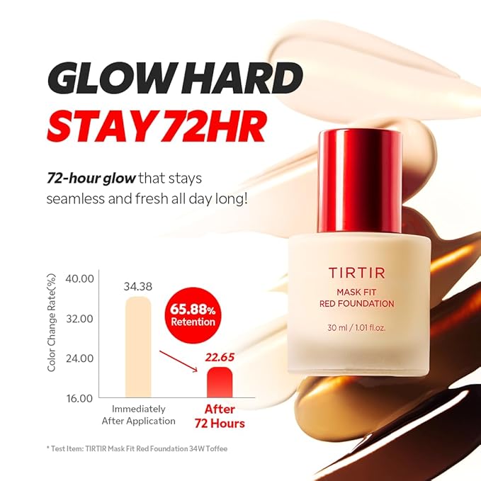 TIRTIR Mask Fit Red FoundationㅣLong Lasting Flawless Coverage, Energy Essence, Lightweight, Hydrating, Pore-Blurring, Breathable Satin Finish, Makeup, Radiant Skin, #45W Chestnut, 1.01 Fl Oz-Velvo Beauty
