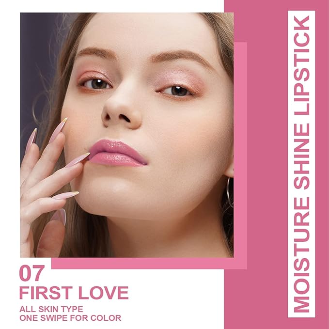 Oulac Warm Pink Shine Lipstick - Moisturizing Lip Stick Glossy Tinted Lip Balm, Sheer Shine Juicy Finish, Lightweight and Hydrating Formula for Dry Lip Care, Vegan 2.2g/0.07oz (07)-Velvo Beauty