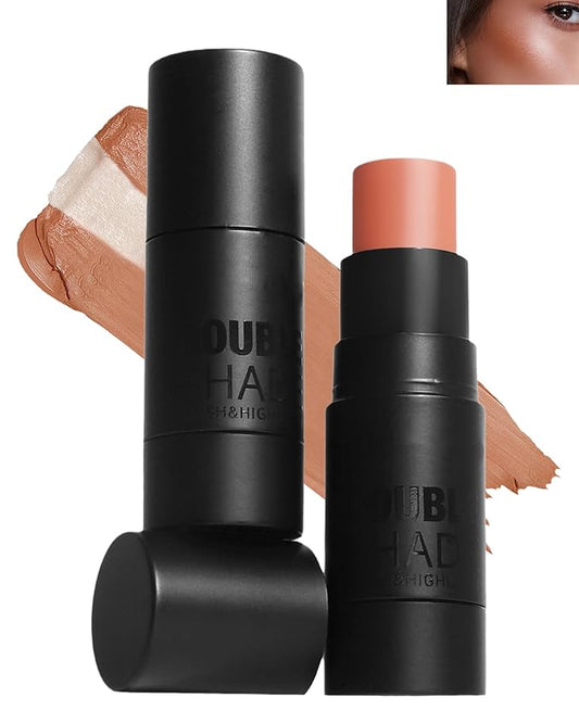Cream Blush Stick Makeup for Cheeks, Natural Matte Finish Blush Bronzer Contour Sticks, Long Lasting Waterproof Lightweight Creme Blush Highlighter Contouring Stick, Face Shaping Makeup for Women-01-Velvo Beauty