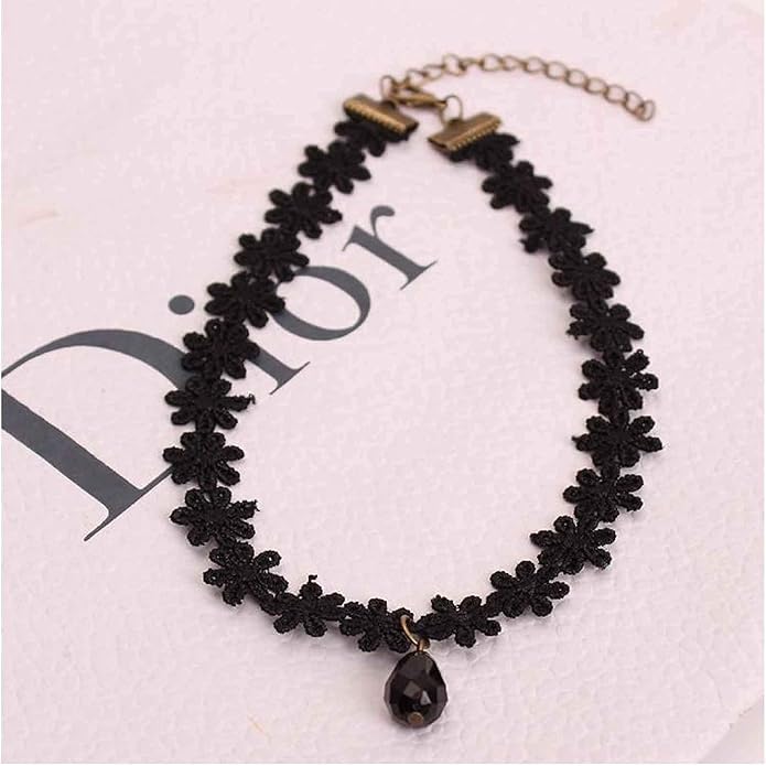 Black Choker Necklace Crystal Necklace Chain Short Collar Necklace Jewelry for Women and Girls-Velvo Beauty