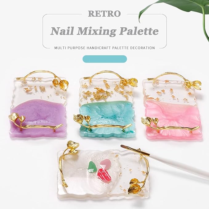2023 Retro Nail Art Palette, Nail Painting Mixed Color Palette with Leaves Handle, Nail Holder Gel Color Makeup Display Board Pallet (White)-Velvo Beauty
