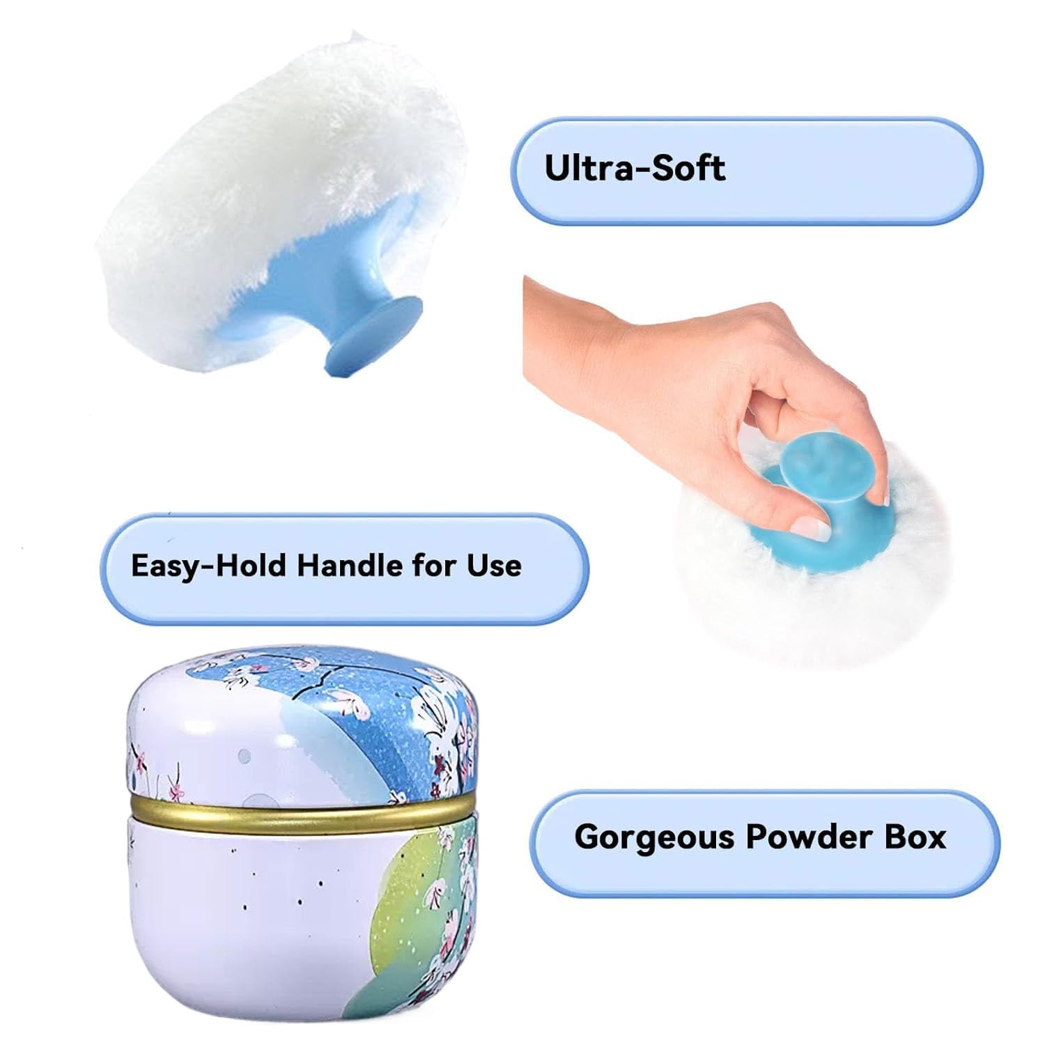 Body Powder Puff and Container, 3.35" Portable Dusting Powder Container with Soft Puff Loose Powder Case Box Jar with Lids for Baby Women Home and Travel Use-Velvo Beauty