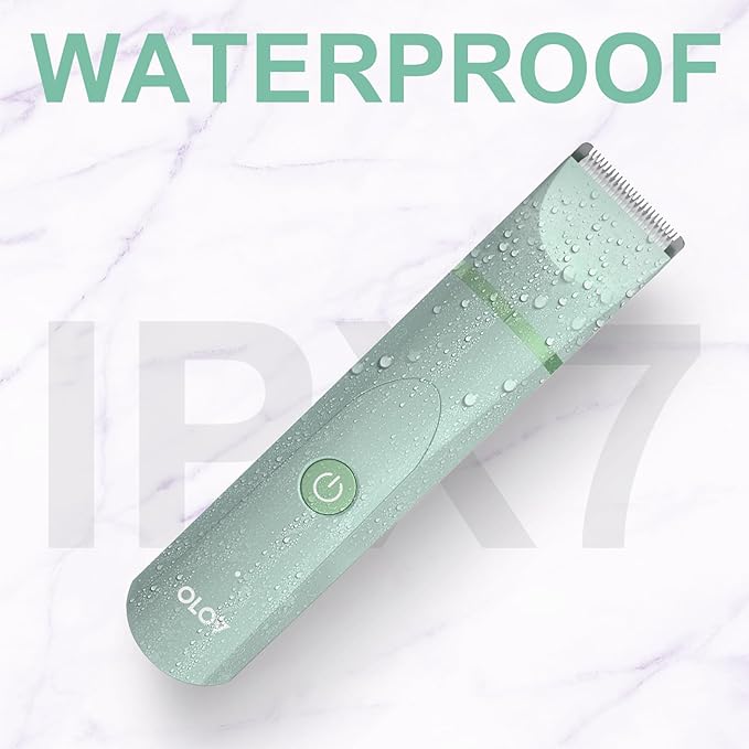 OLOV Electric Body Hair Trimmer - Groin Trimmer for Men - Bikini Trimmer Women - Wet/Dry Shaver Groomer, Replaceable Ceramic Blade Heads, USB Recharge Dock, Waterproof Hygiene Razor, Green-Velvo Beauty