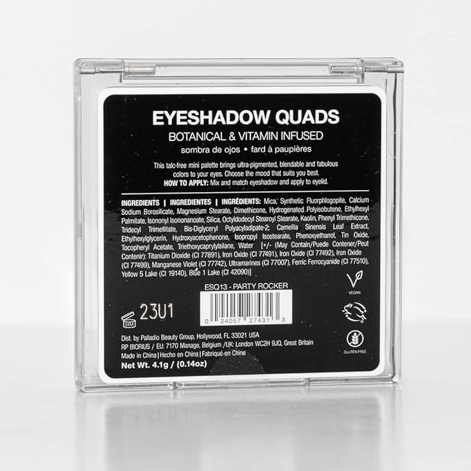 Palladio Eyeshadow Quads, Velvety Pigmented Blendable Matte, Metallic & Shimmer Finishes, Creamy Formula, Four Way Quad Eye Shadow Palette, Talc-Free (Party Rocker)-Velvo Beauty