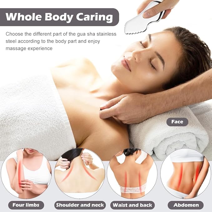 Stainless Steel Gua Sha Facial Tools, Upgrade Gua Sha for Facial Skin, Portable Eyes Neck Massage, Metal Gua Sha Tighten Skin Massage Guasha Beauty Tool-Velvo Beauty