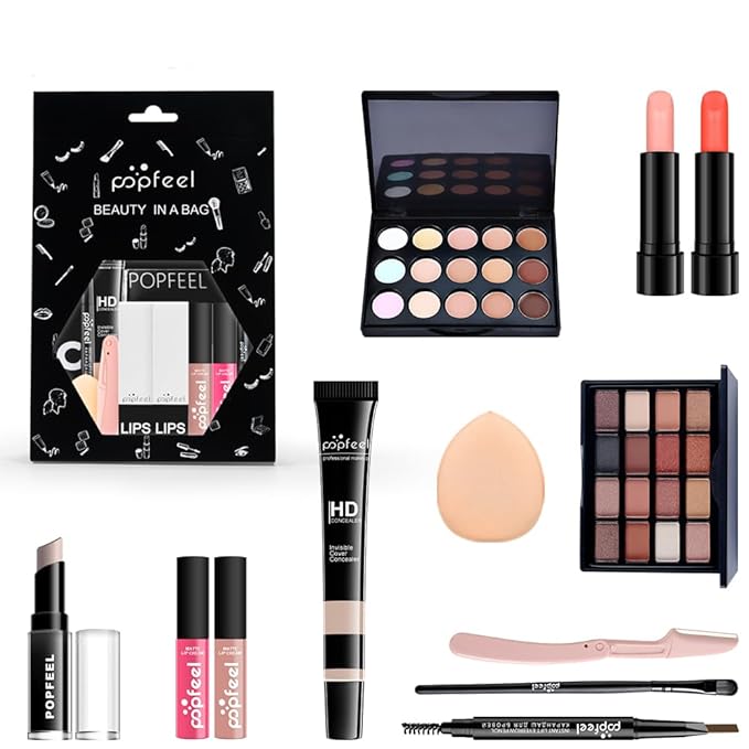 All in One Eyeshadow Palette Makeup Set, Makeup Kit with Earth Tone Eyeshadow Palette, Mascara, Concealer Palette, Lip Gloss,Travel Makeup Bundle Holiday Surprising Makeup Box for Women Girl-Velvo Beauty