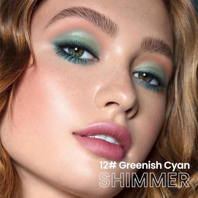 evpct Greenish Cyan Shimmer Cream Eye Shadow Brightener Sticks Set for Eyes, Cyan Shimmery Matte Pencil Eye shadow Applicator Stick Pen Palette Makeup Waterproof sombras en crema para ojos 12#-Velvo Beauty
