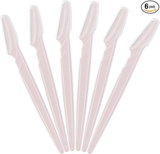 6 Pcs Light Pink Eyebrow Razor, Face Razors Multipurpose, Facial Razors for Women Men, Eyebrow Trimmers Shaver with Protective Cover, Dermaplaning Tools for Face Body Use, Facial Hair Removal Tools-Velvo Beauty