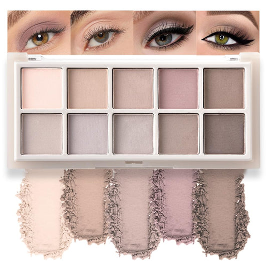10 Color Matte Eyeshadow Palette | 10 Soft-Focus Matte Shades in Grey-Brown & Neutral Taupe | Silky Powder Blends Like Cream | Natural-Looking Nude Makeup for Mature Skin | Day to Night Wear-Velvo Beauty