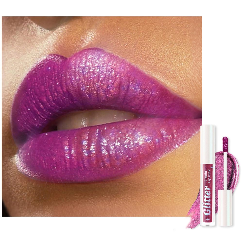 Dark Purple Metallic Lipstick for Women,Lightweight Glitter Sparkling Liquid Lipsticks,Shimmer Lip Gloss Stain Long Lasting Waterproof Smudge Proof Non-Drying 24 Hour Full Coverage Lip Makeup,Vegan-Velvo Beauty