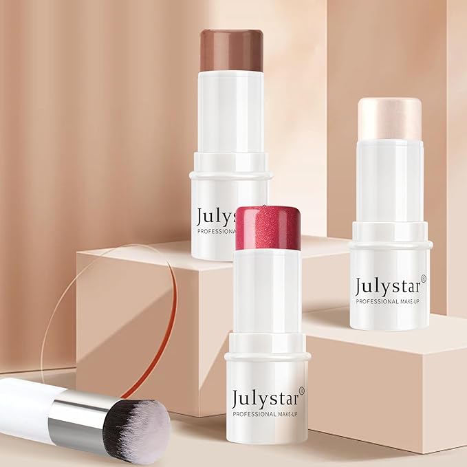 3Pcs Cream Contour Stick Makeup Set, Cream Bronzer Blush Highlighter Stick for Cheeks Eyes Lips, Long Lasting Waterproof Blendable Dewy Finish Face Stick Trio Wand for All Skin (1+3+6)-Velvo Beauty