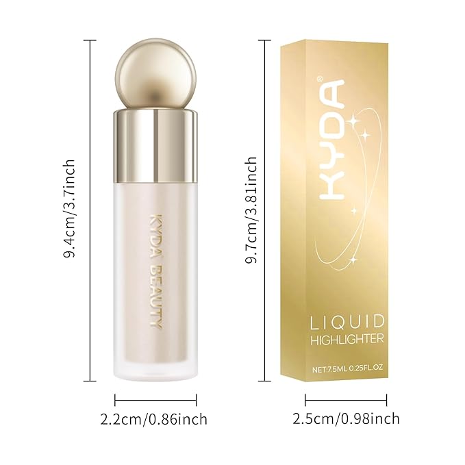 KYDA Liquid Highlighter, Natural Shimmer Tinted, Lasting Glossy Finish, Silky Creamy Lightweight Cover, Radiant Glow Face Enhancing Makeup, Body Liquid Illuminator-Champagne-Velvo Beauty