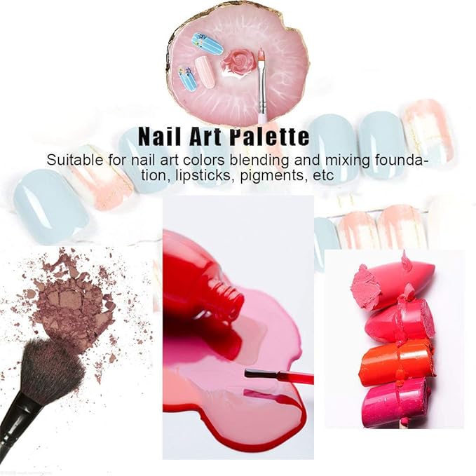 Kalolary Resin Stone Nail Art Palette, Nail Art Cosmetic Mixing Palette Color Mixing Pigment Plate Polish Holder Drawing Color Palette Nail Art Painting Gel Palette Manicure Tool (White)-Velvo Beauty