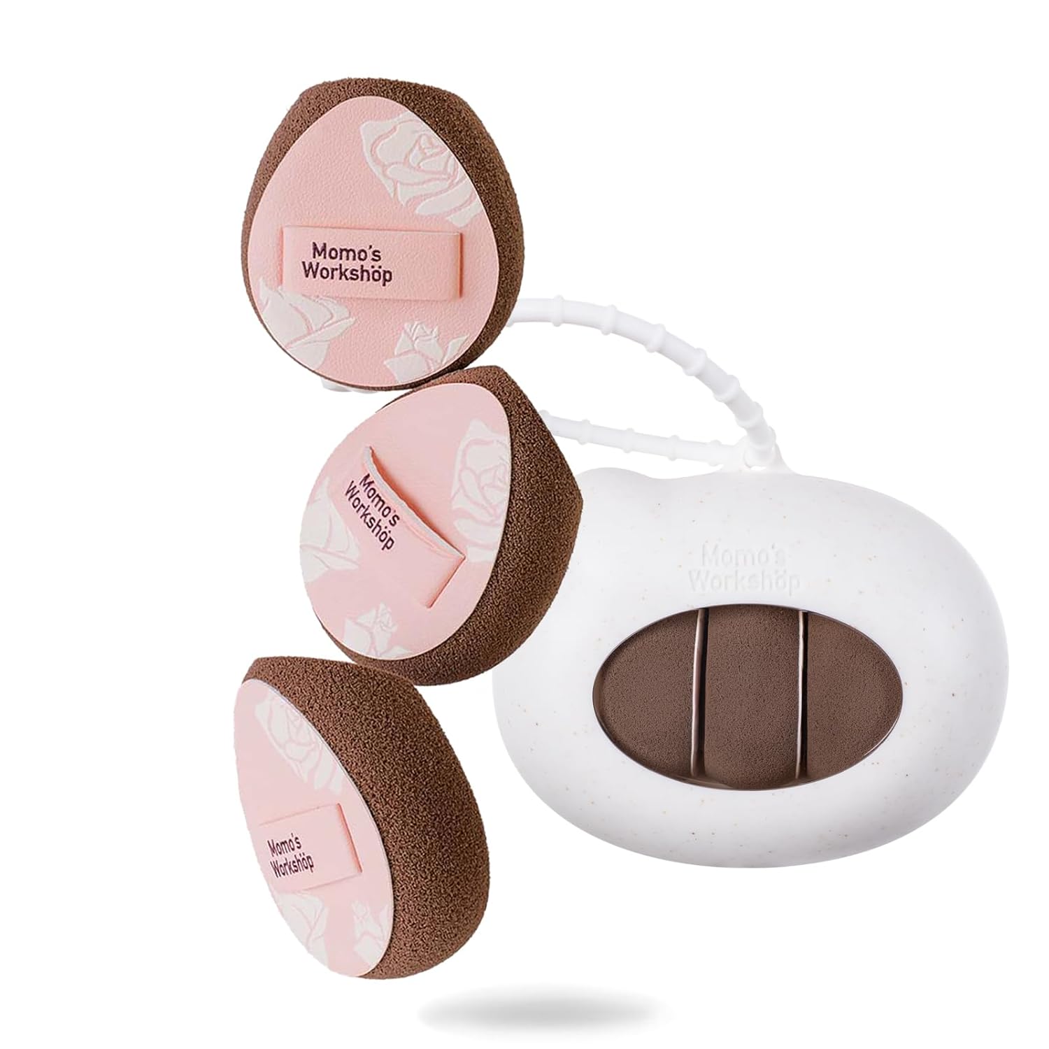 Multi-Use Mini Makeup Sponge Set,Oil-Control & Makeup Setting, Cut-Edge Design for Cream & Powder Products, for Oily Skin,Pink-Brown, 3PCS Mini Beauty Concealer Sponges & Storage Case-Velvo Beauty