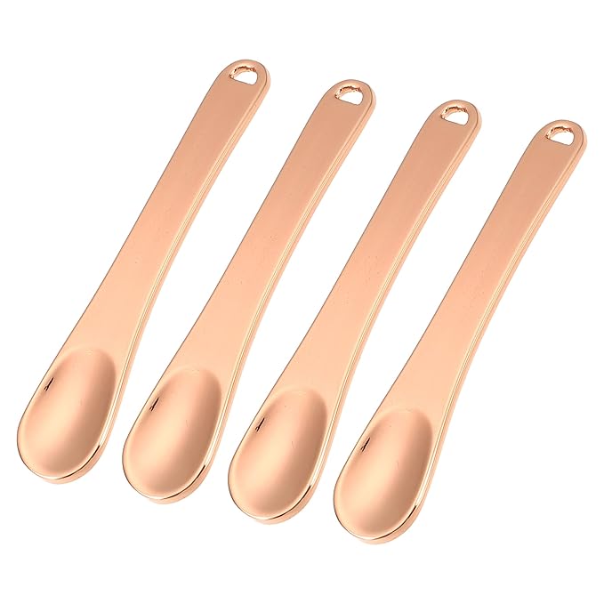 VOCOSTE 4 Pcs Makeup Spatula Mini Spoon, Eye Cream Massage Sticks Beauty Scoop, for Facial Cosmetic Face Cream, Zinc Alloy 2.32"x0.46", Rose Gold Tone-Velvo Beauty