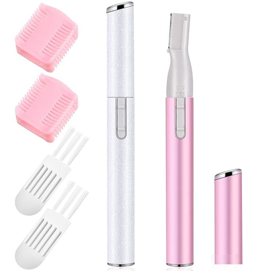 Chumia 2 Pcs Electric Eyebrow Trimmer Women Precision Face Razors Mini Shaver with Comb Christmas Women Gift Battery Operated Personal Epilator for Face Neck Fuzz Lips Leg(White, Pink)-Velvo Beauty